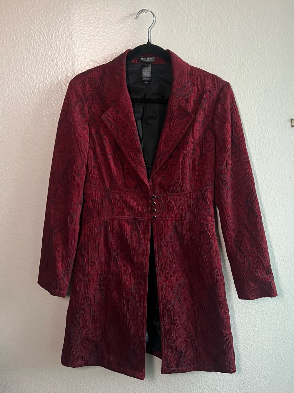 Bisou Bisou Michele Bohbot Red & Black Brocade Corset Coat Size 6